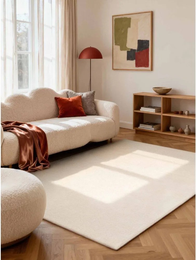 Krémszínű kézi szövésű gyapjú szőnyeg 160x230 cm Puristic Knots – Elle Decoration