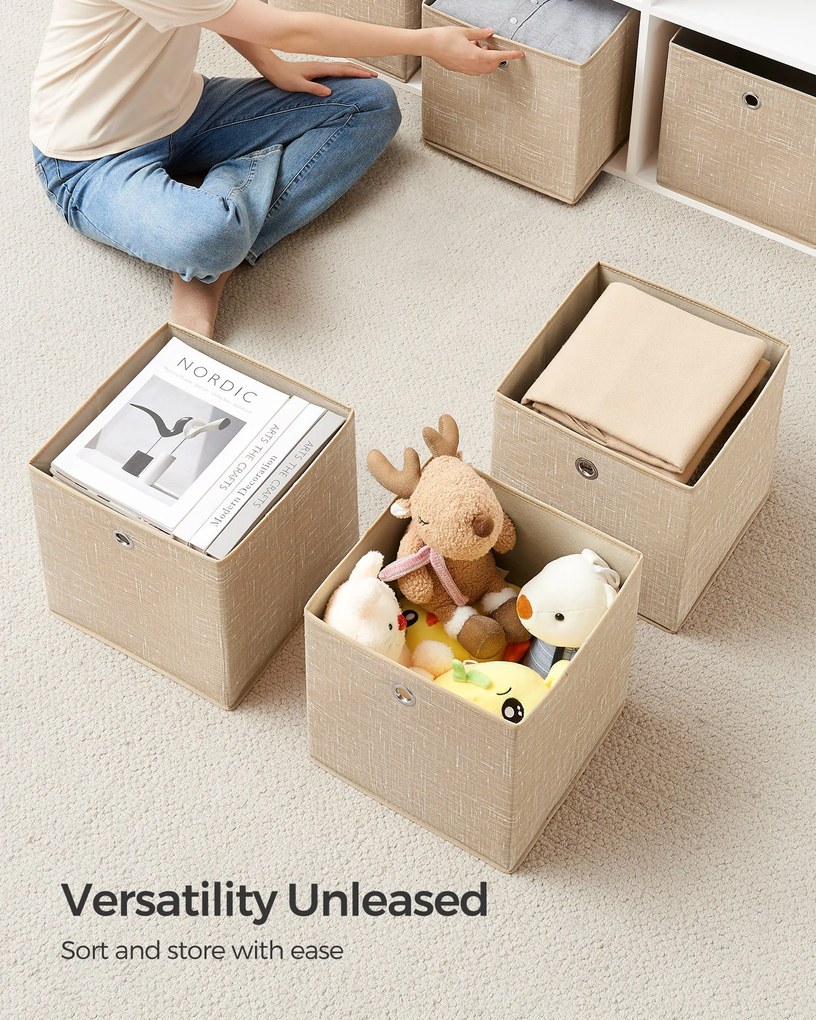 Hordozható tárolódobozok, 6 darabos szett, hajtogatható, homokbézs színben