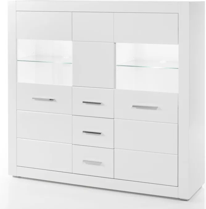 Bianco 3 ajtós 2 fiókos komód fényes fehér