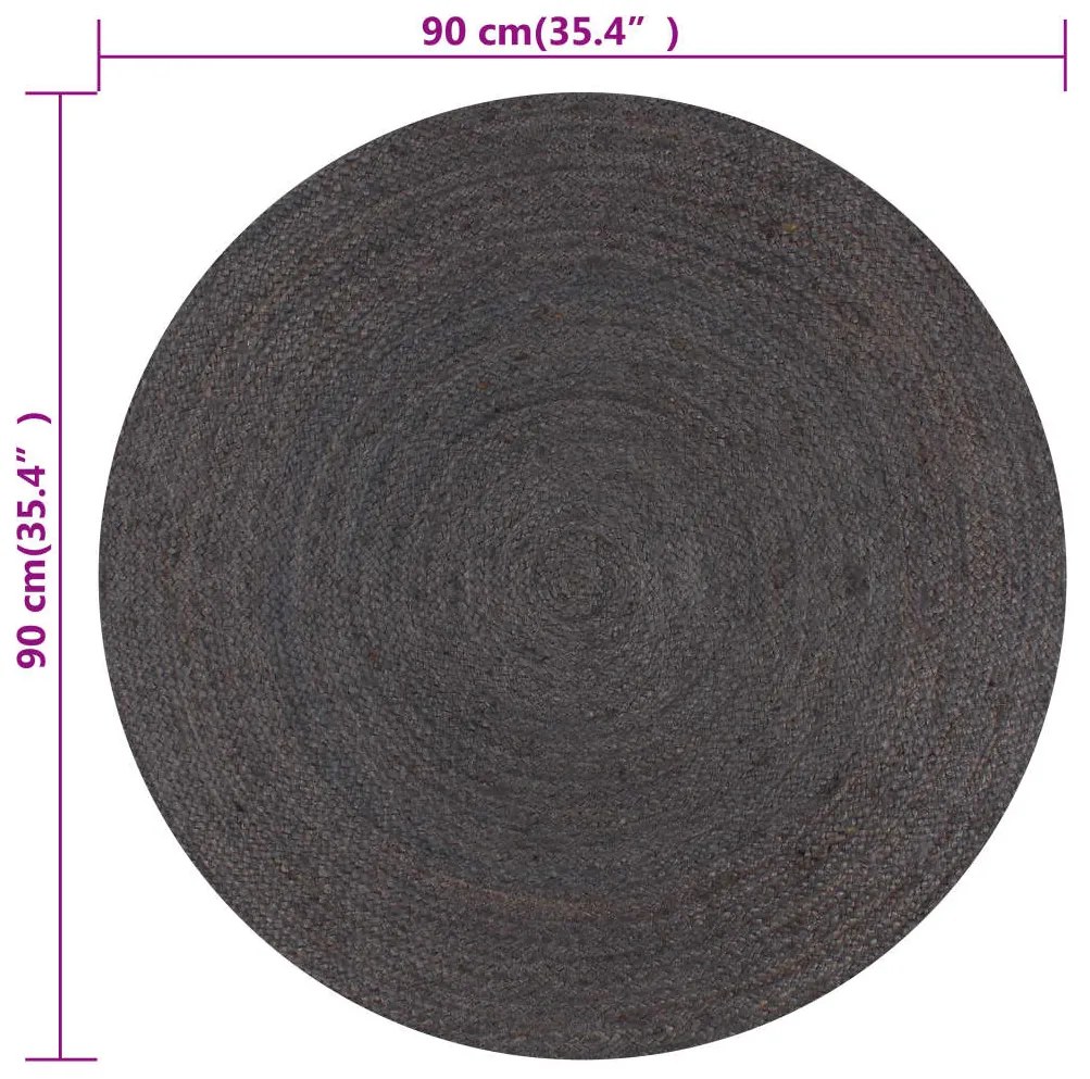 sötétszürke kézzel font kör alakú jutaszőnyeg 90 cm