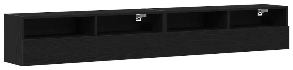 TV Faliszekrények 2 db Fekete Tömörfa 100x30x30 cm Mérnöki Fa