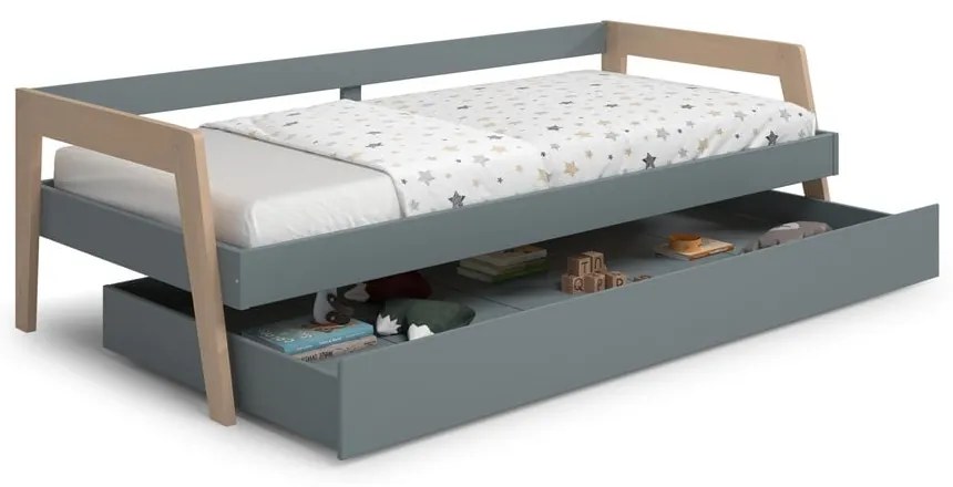 Zöld-natúr színű borovi fenyő gyerekágy kihúzható pótággyal, tárolóhellyel 90x200 cm Carrie – Marckeric