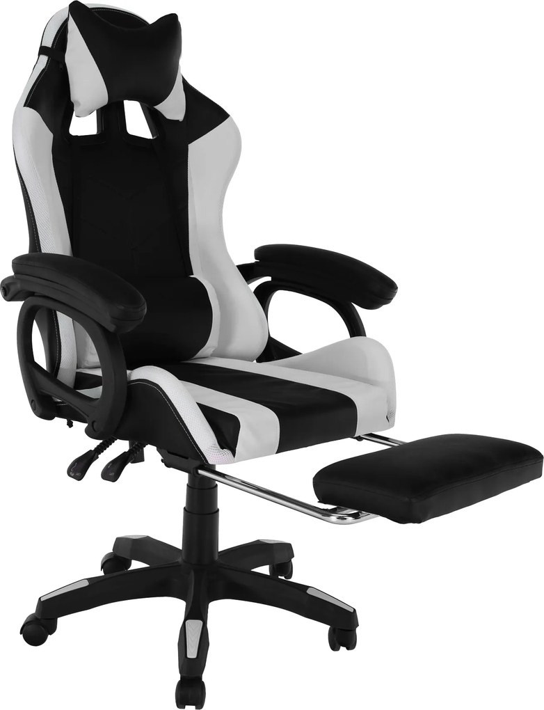 Irodai/gamer szék RGB LED világítással, fekete/fehér, JOVELA