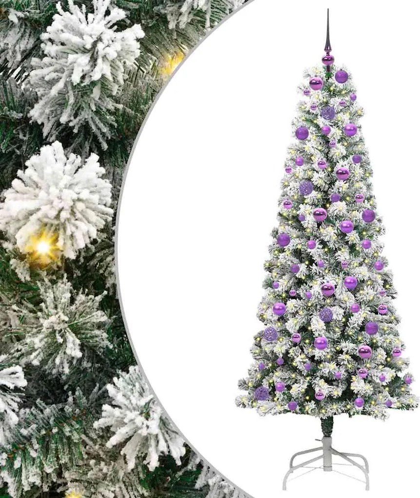 vidaXL Műanyag Hajtogatós Karácsonyfa 300 LED-del Zöld és Fehér 180 cm