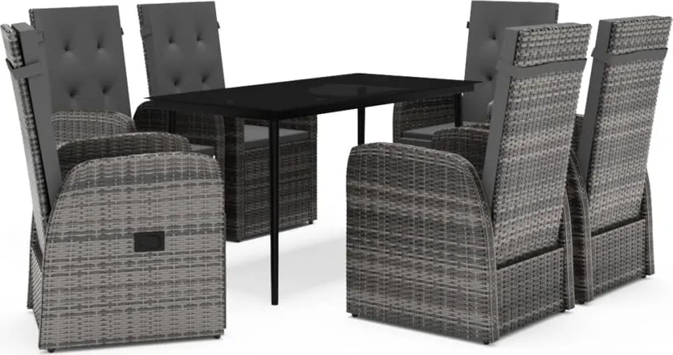 vidaXL 7 részes szürke kerti étkezőgarnitúra párnákkal
