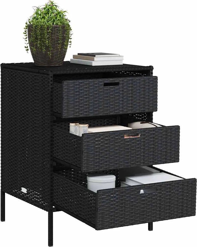 vidaXL fekete polyrattan kerti tárolószekrény 55 x 59 x 80 cm