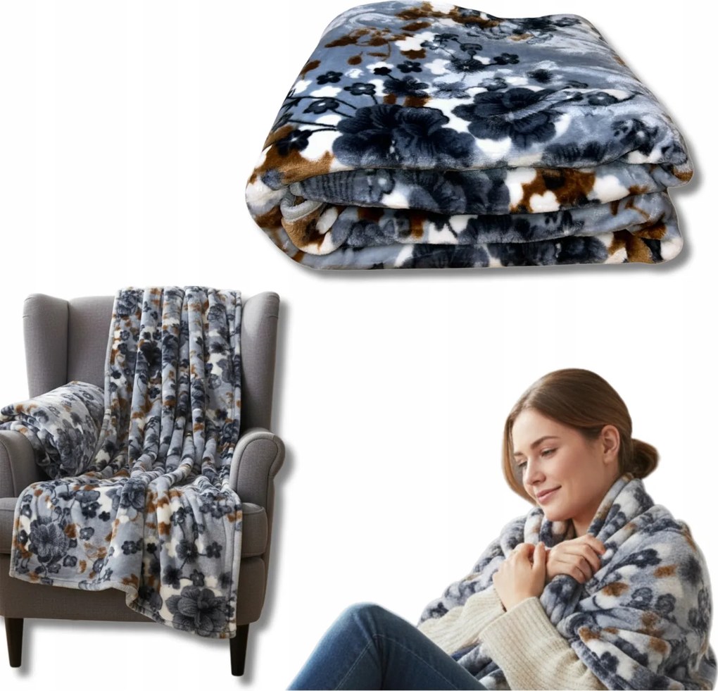 Takaró Ágytakaró 160x200 Szürke Vastag Virágos Nagyon Meleg Húsos Akril