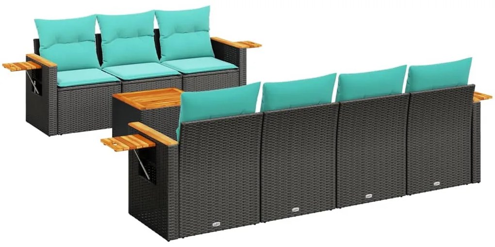 8 részes fekete polyrattan kerti ülőgarnitúra párnával