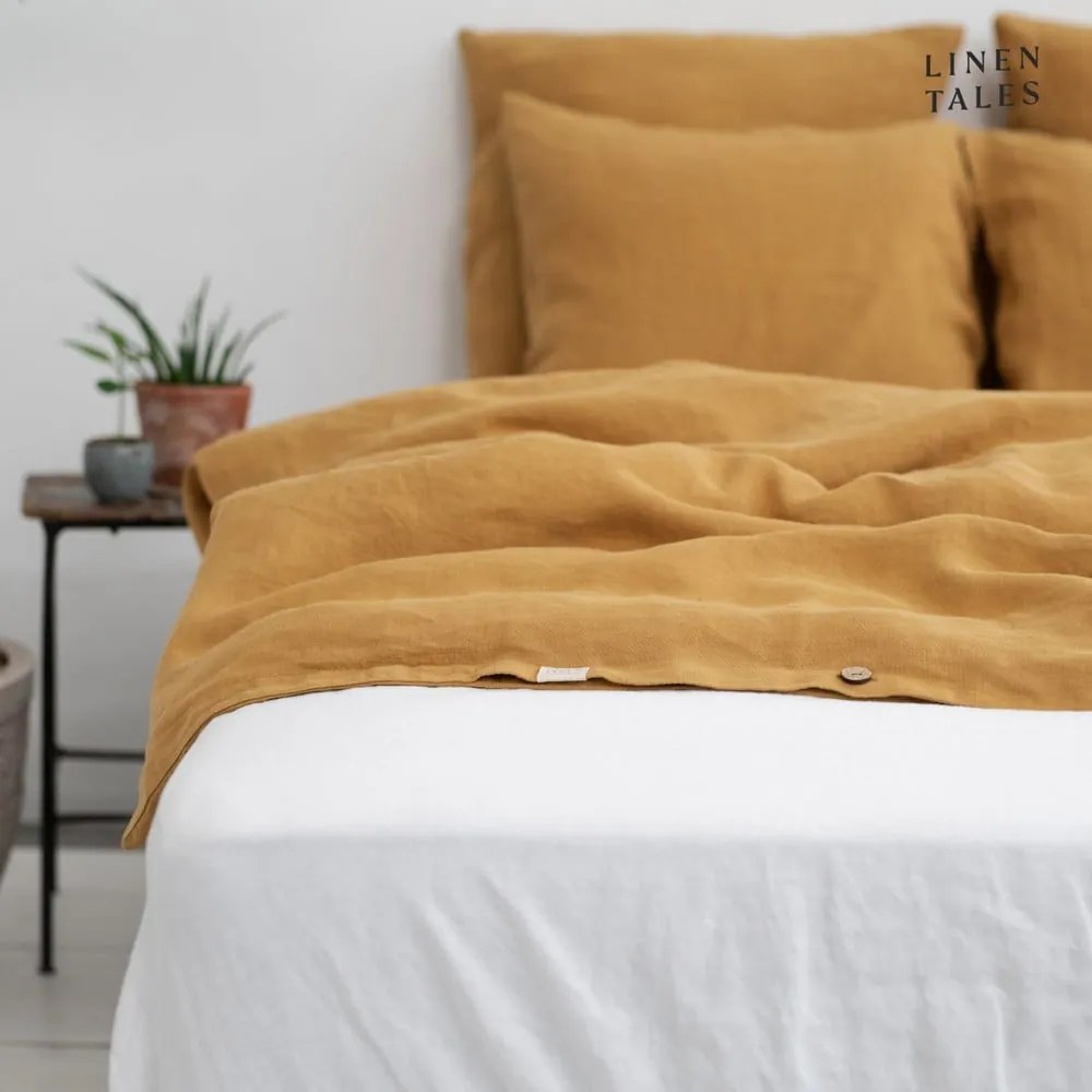 Mustársárga kétszemélyes kenderrost ágyneműhuzat 200x220 cm – Linen Tales