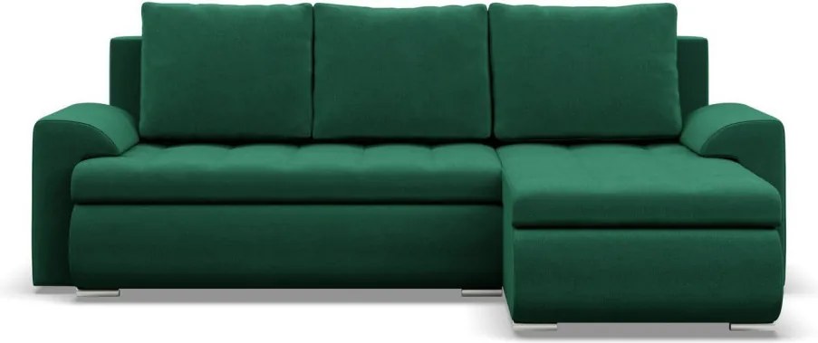 Tokio sarokkanapé, 2 ágyneműtartóval, bársony, jobboldali, zöld