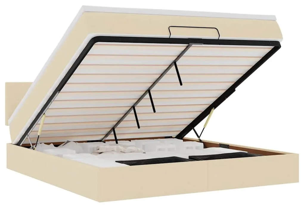 krémszínű szövet ottomán ágy matraccal &amp; LED-ek 180x200cm