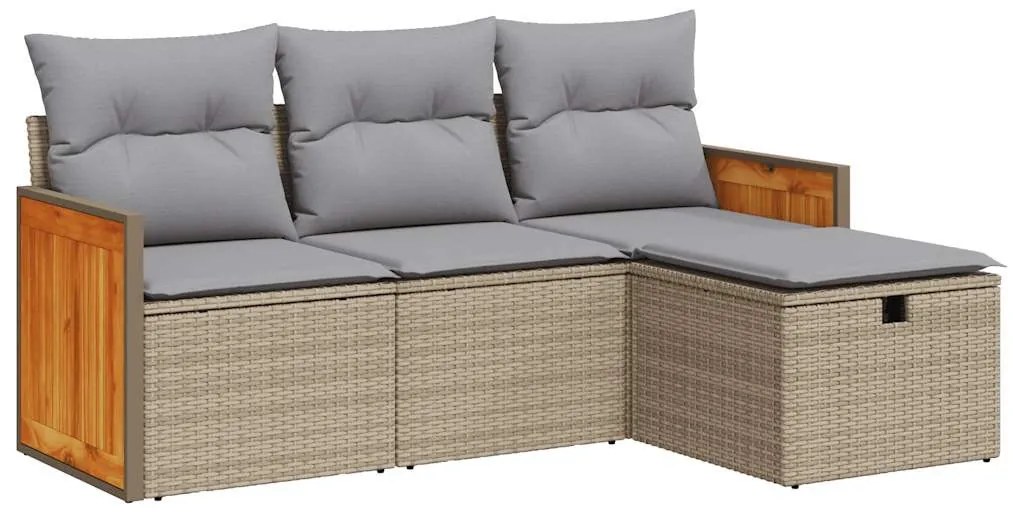 4 részes bézs polyrattan kerti ülőgarnitúra párnákkal