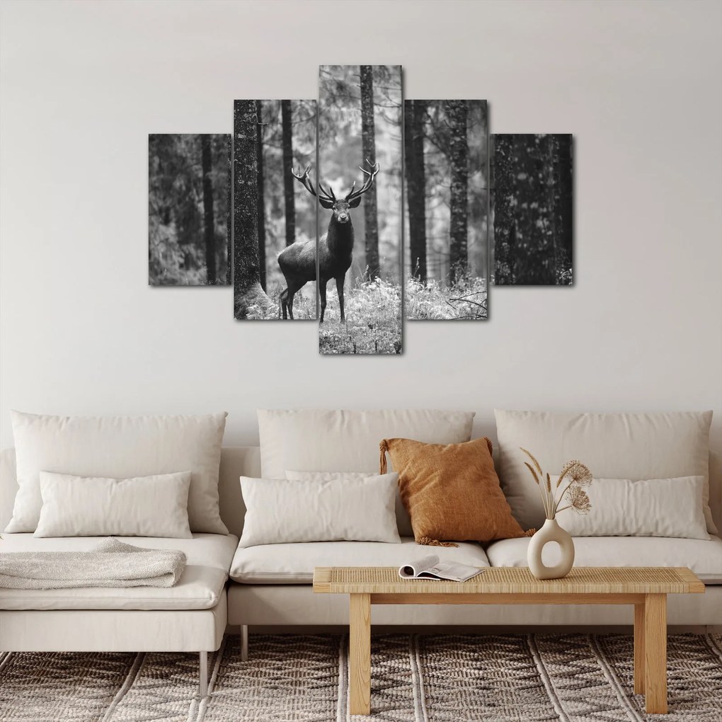 Kép - Szarvas az erdőben 2, fekete-fehér (150x105 cm)