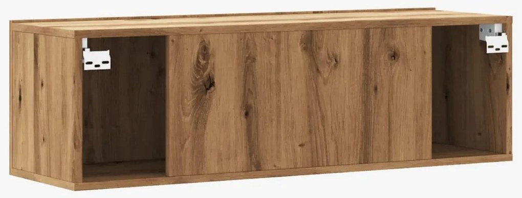 kézműves tölgy színű szerelt fa fali TV-szekrény 100x30x30 cm