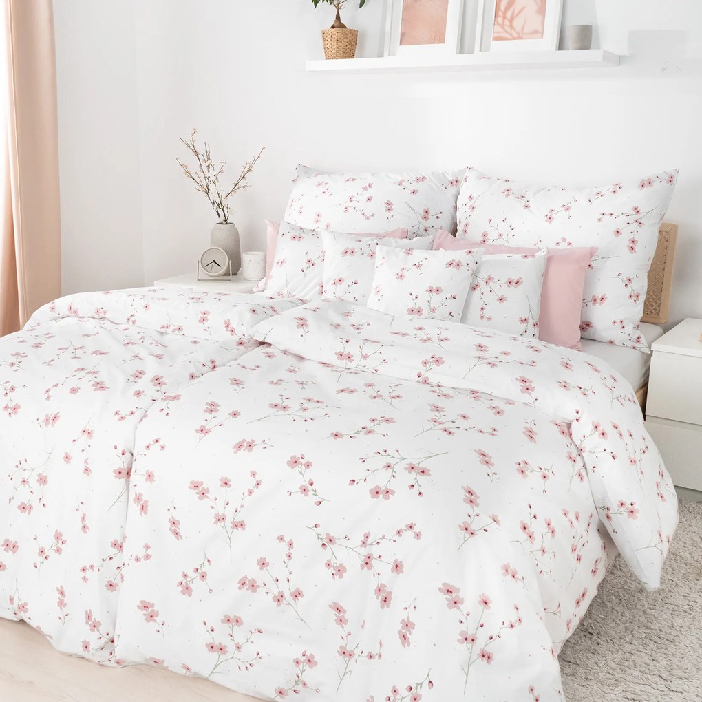 Goldea pamut ágyneműhuzat - cseresznyevirágok 150 x 200 és 50 x 60 cm