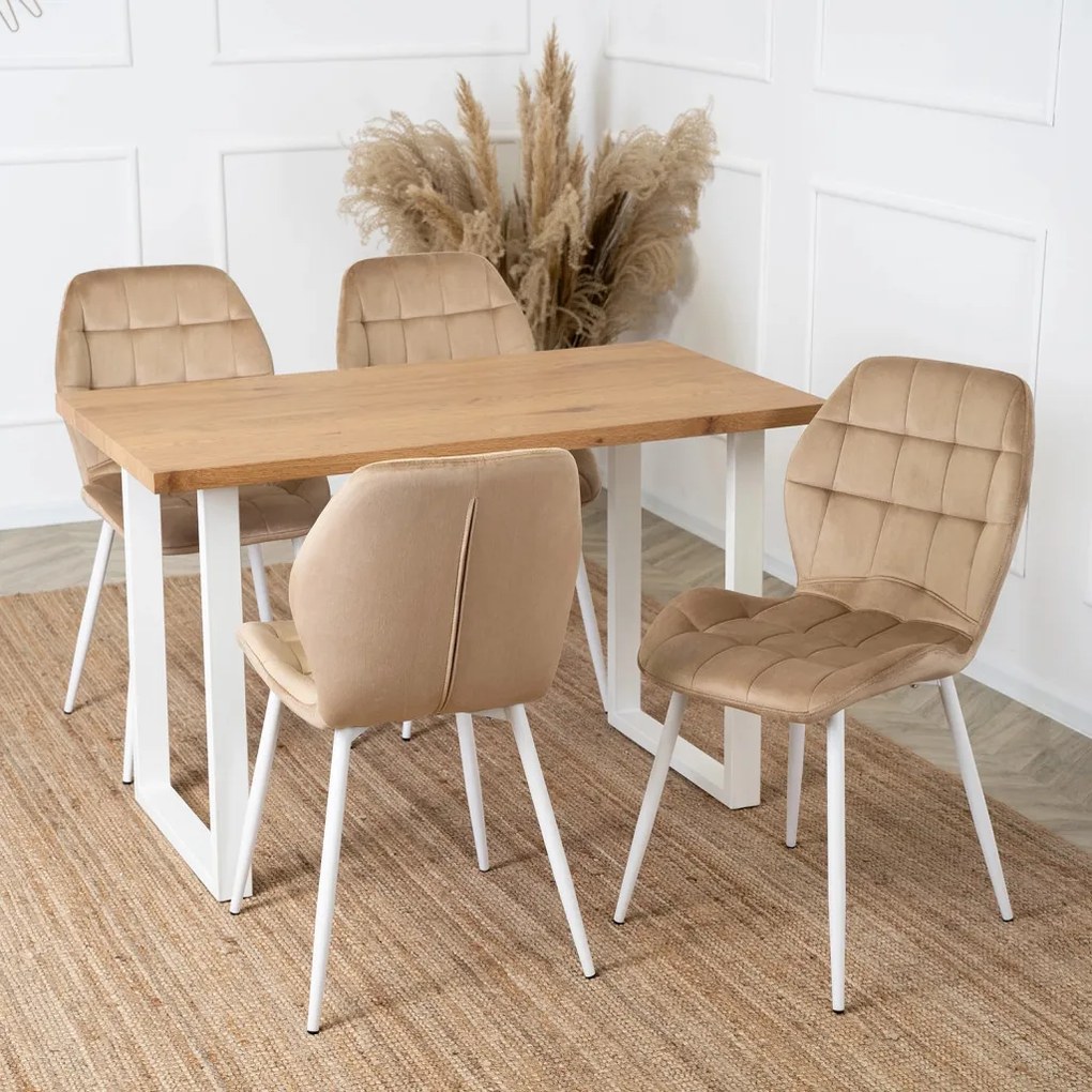 Bézs Bársony Étkezőszék Fehér Lábakkal. LUCKY