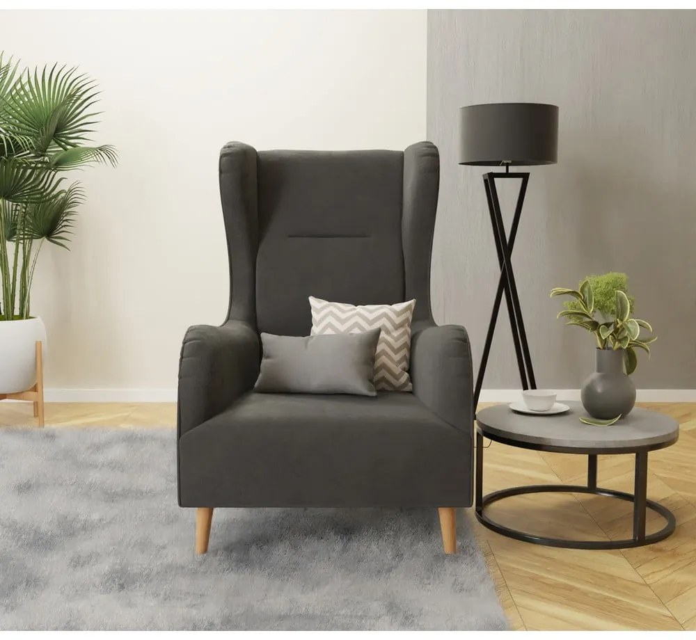 Sötétszürke bársony füles fotel Carole – Ropez