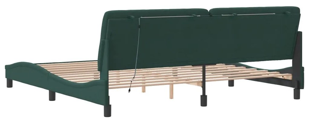 sötétzöld bársony ágykeret LED-világítással 200 x 200 cm