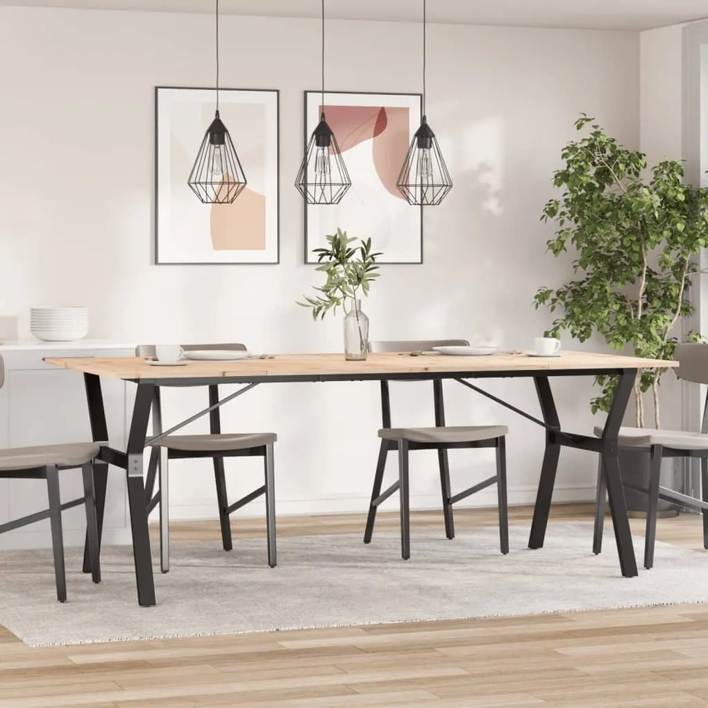 Tömör fenyőfa és acél étkezőasztal Y-vázzal 200x100x75 cm