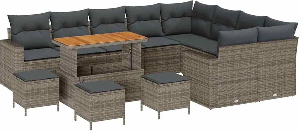 vidaXL Kerti Kanapé Szett 13 pcs Szürke polirattan