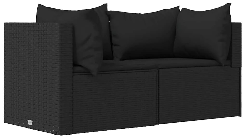 2 db fekete polyrattan kerti sarokkanapé párnákkal