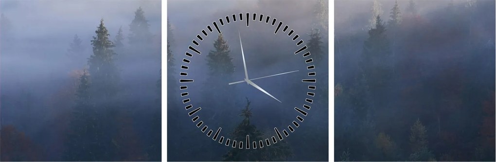 Kép - erdő a ködben, Carpathians, Ukraina (órával) (90x30 cm)