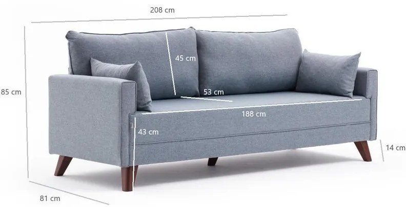 3 személyes kanapé Bella Soft Üçlü Koltuk - Kék