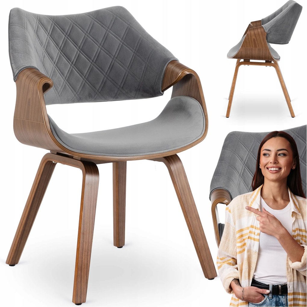 Kárpitozott Konyhai Fa Szék Étkező Nappali Szürke Dió Luise