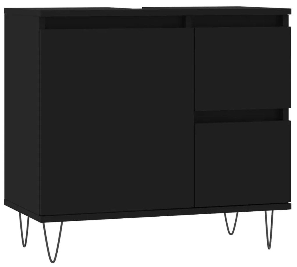 Fekete szerelt fa fürdőszobaszekrény 65 x 33 x 60 cm