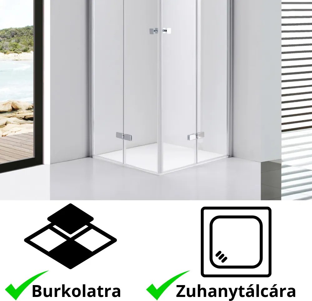 Stuxi Verona Duo 80x80 cm szögletes két csuklóajtós zuhanykabin, 6 mm vízlepergető üveggel, króm