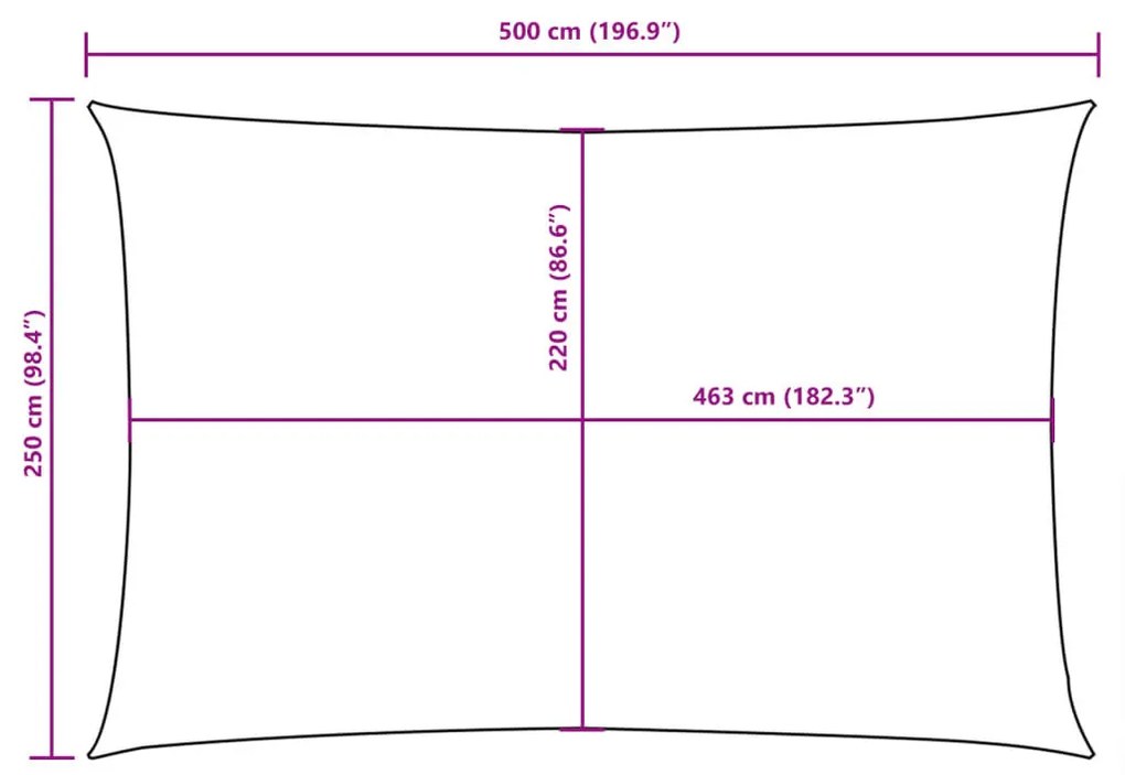 fekete téglalap alakú oxford-szövet napvitorla 2,5 x 5 m