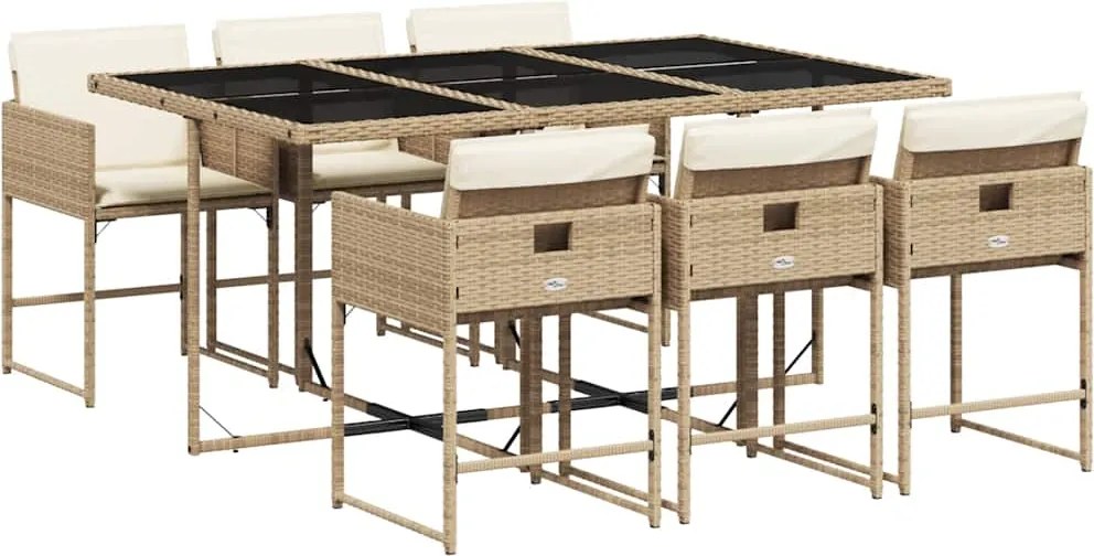 vidaXL 7 részes bézs polyrattan kerti étkezőgarnitúra párnákkal