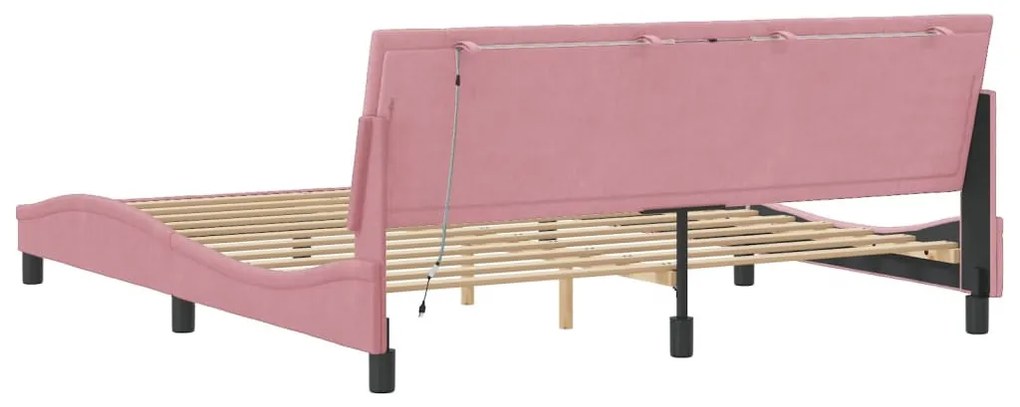 rózsaszín bársony ágykeret LED-ekkel matrac nélkül Hanko 180 x 200 cm