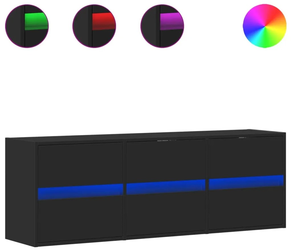 fekete fali TV-szekrény LED-világítással 130x31x45 cm