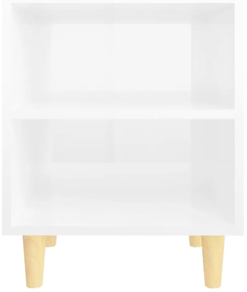 2 db magasfényű fehér éjjeliszekrény fa lábakkal 40x30x50 cm