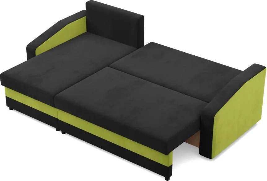 Hewlet sarokkanapé, 2 ágyneműtartóval, szövet anyag, univerzális oldal, hab töltet, fekete - zöld