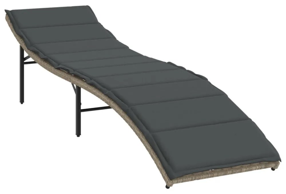 világosszürke polyrattan napozóágy párnával 55x199x50 cm