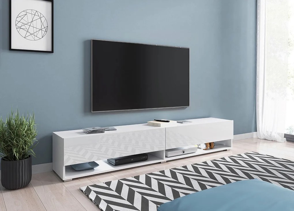 TV asztal/szekrény Aldesia 180 (fehér + fényes fehér)  (RGB LED világítás színes). 1053718