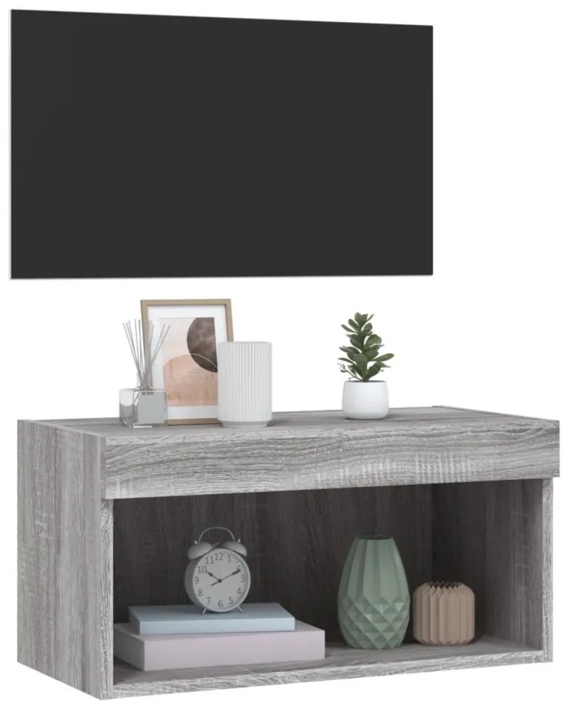 szürke sonoma színű TV-szekrény LED-világítással 60x30x30 cm