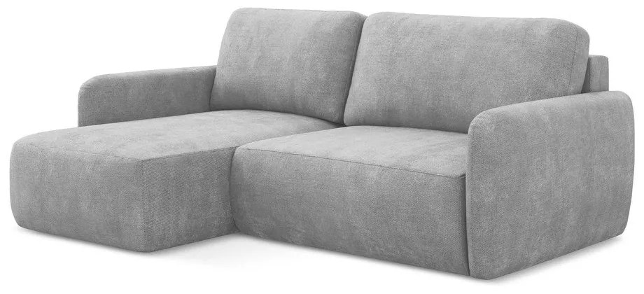 Világosszürke zsenília kinyitható-tárolóhelyes sarokkanapé (bal oldali-heverő résszel) Lilo – Makamii