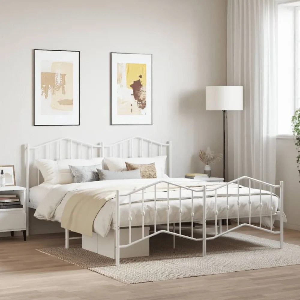 fehér fém ágykeret fej- és lábtámlával 160 x 200 cm