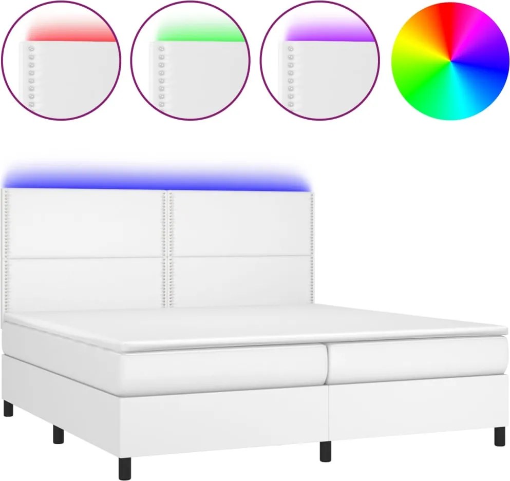 vidaXL fehér műbőr rugós ágy matraccal és LED-del 200x200 cm