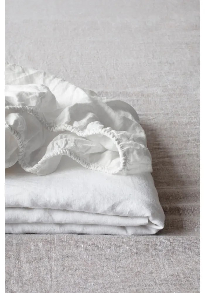 Fehér gumis len lepedő 140x200 cm White – Linen Tales