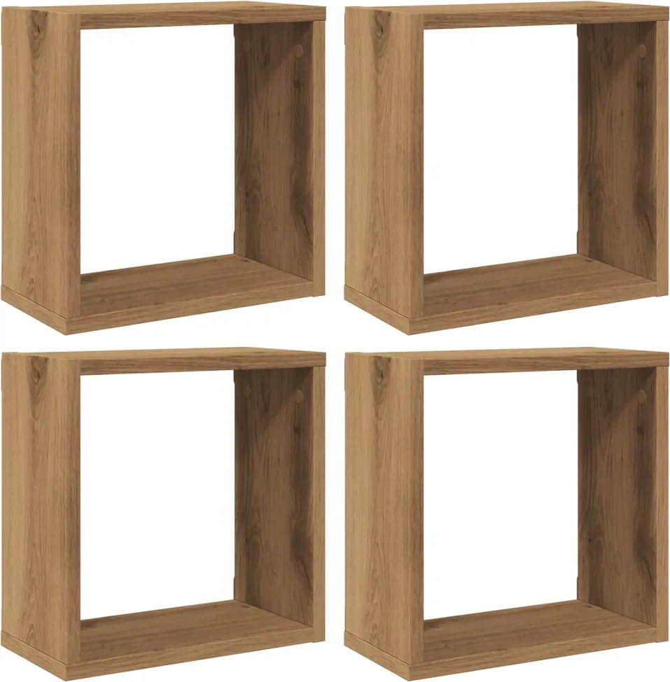 vidaXL 4 db kézműves tölgyszínű szerelt fa fali kockapolc 30x15x30 cm