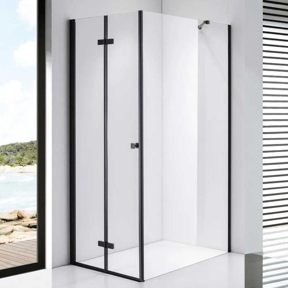 Stuxi Verona Black 70x100 aszimmetrikus csuklóajtós zuhanykabin 6 mm vízlepergető biztonsági üveggel, fekete