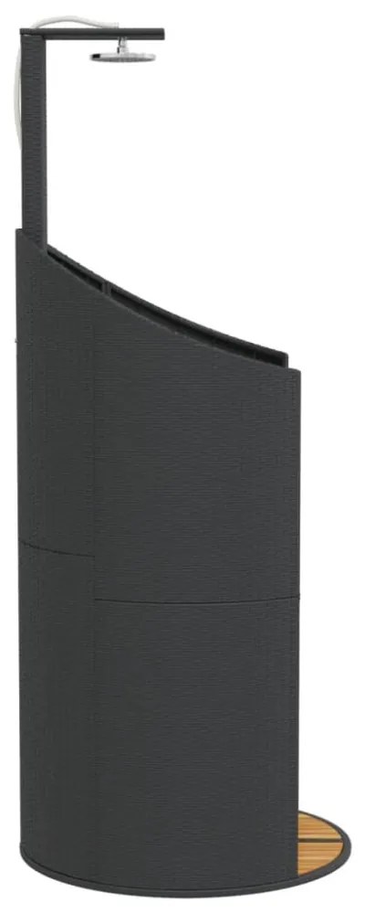 fekete polyrattan és akácfa kültéri zuhanyzó 100x100x241,5 cm