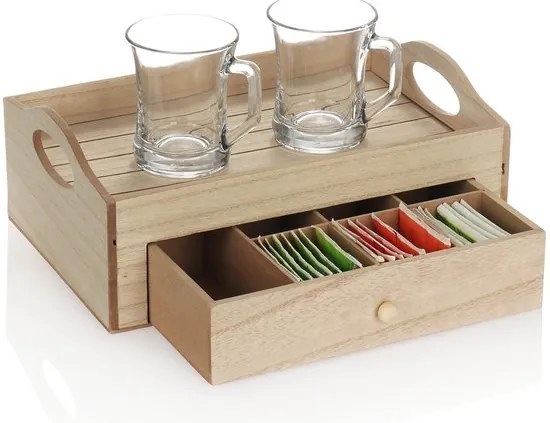 Tea tálaló tálca TEABOX 30x20 cm-es fiókkal