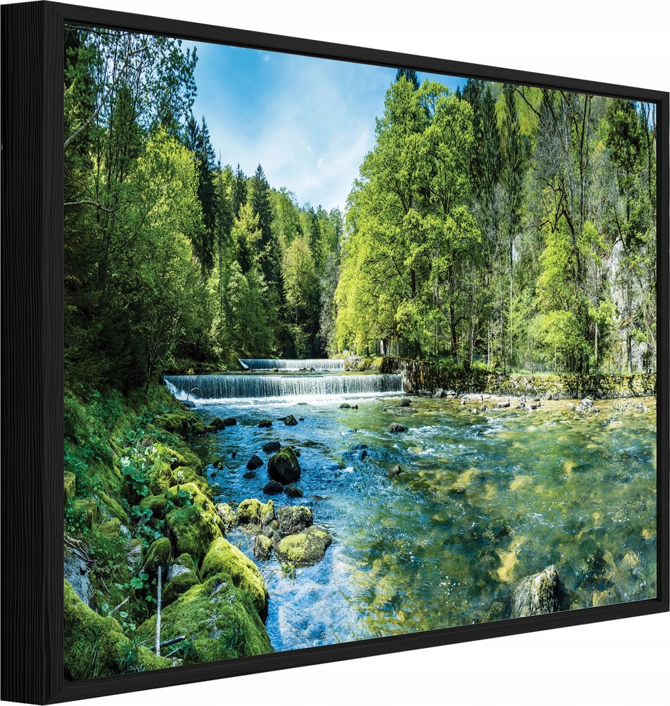 Vászonkép Fekete Keretben Erdő Folyó Természet Nappali Hálószoba 40x30