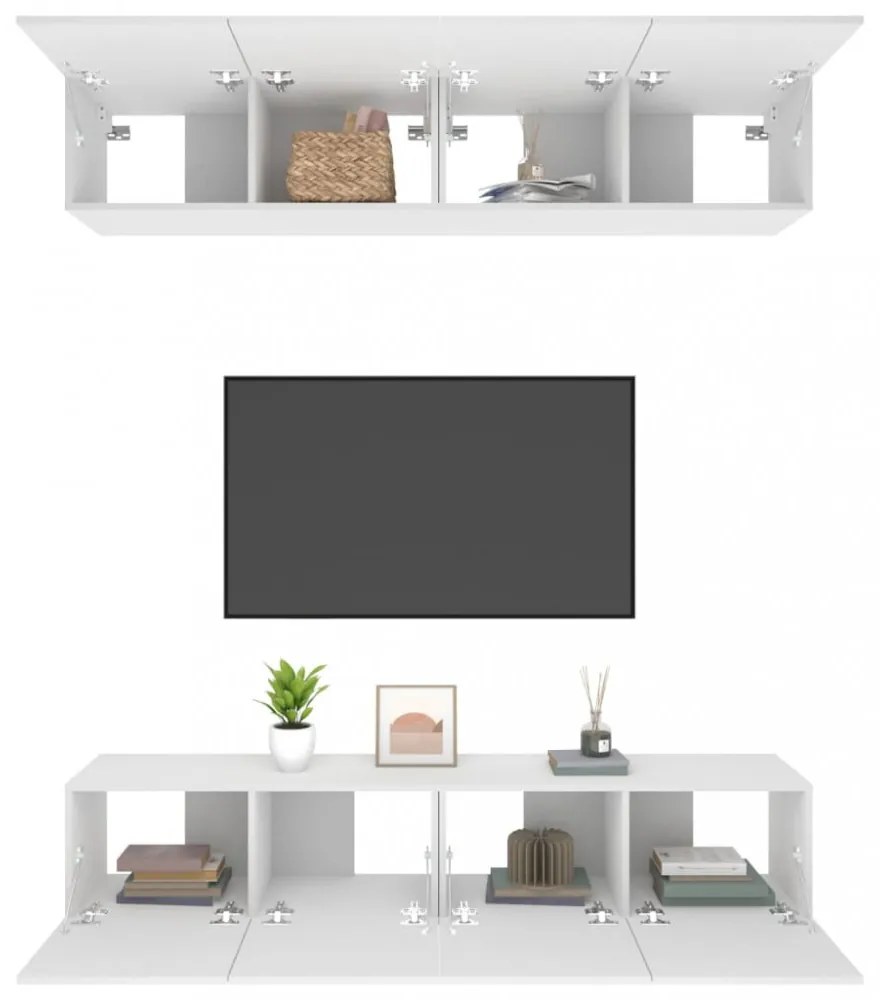 4 db fehér szerelt fa TV-szekrény 80 x 30 x 30 cm
