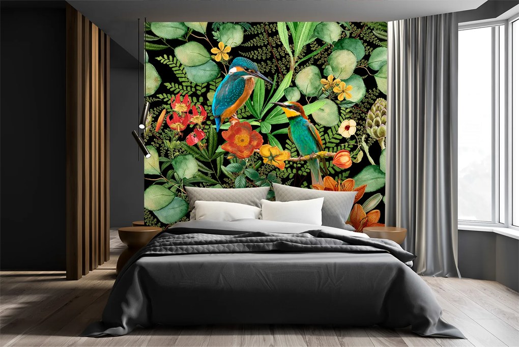 Gario Fotótapéta Madarak zöld háttéren - Andrea Haase Anyag: Vlies, Méret: 250 x 250 cm